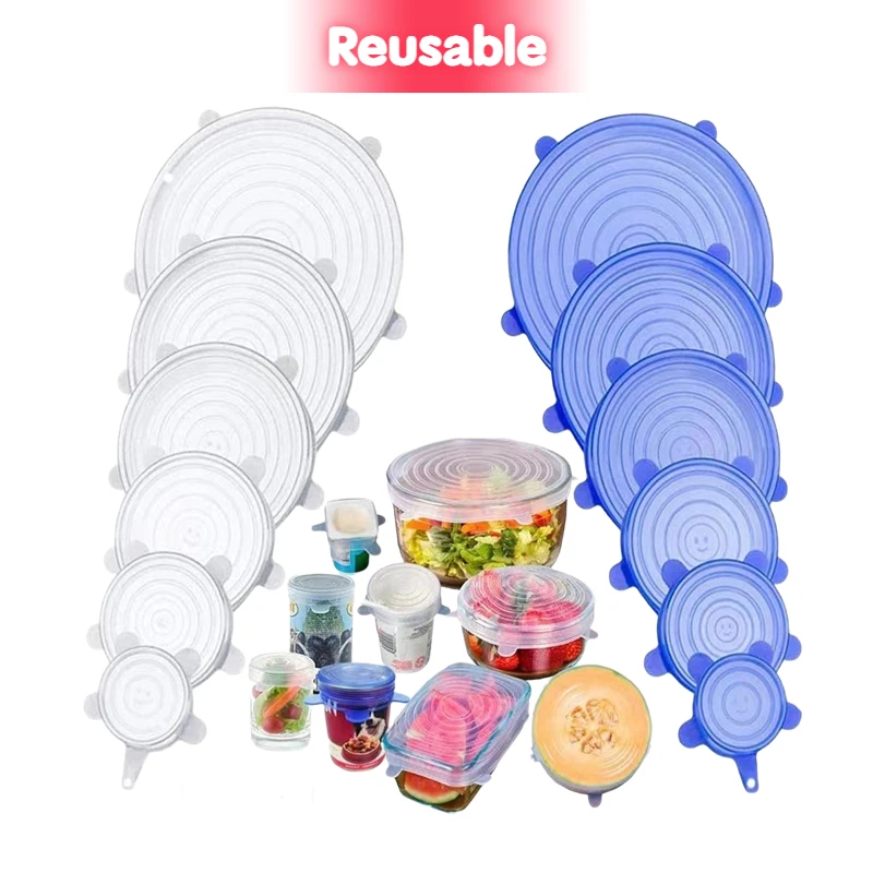 Silicone Stretch Lid - 6 قطعة يغطي تمتد سيليكون قابلة