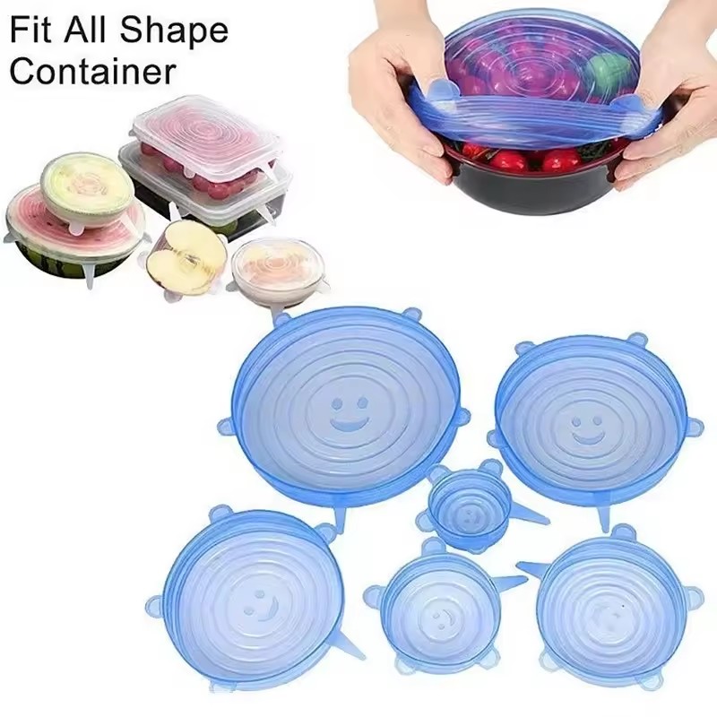 Silicone Stretch Lid - 6 قطعة قابلة لإعادة الاستخدام سيليكون