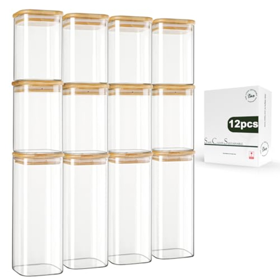 Food Storage Pantry - مجموعة من 12 وعاء تخزين زجاجي