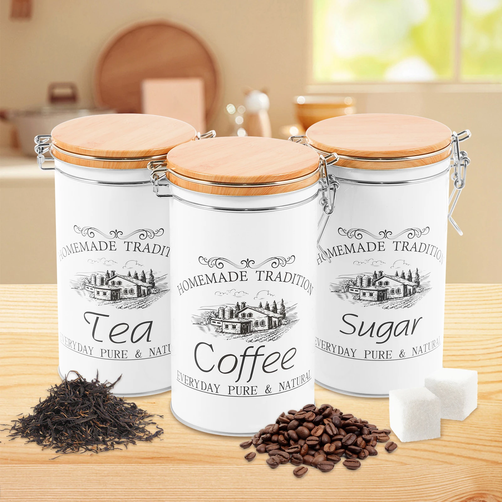 Food Storage Metal Box - 3 قطعة/المجموعة الشاي القهوة السكر علب
