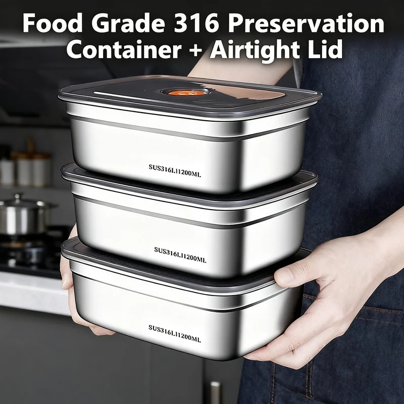 Food Storage Freezer Containers - صندوق غداء كبير السعة من الفولاذ
