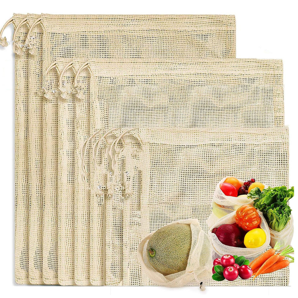 Produce Bag Reusable Mesh - 3 قطعة أكياس تسوق شبكية قطنية
