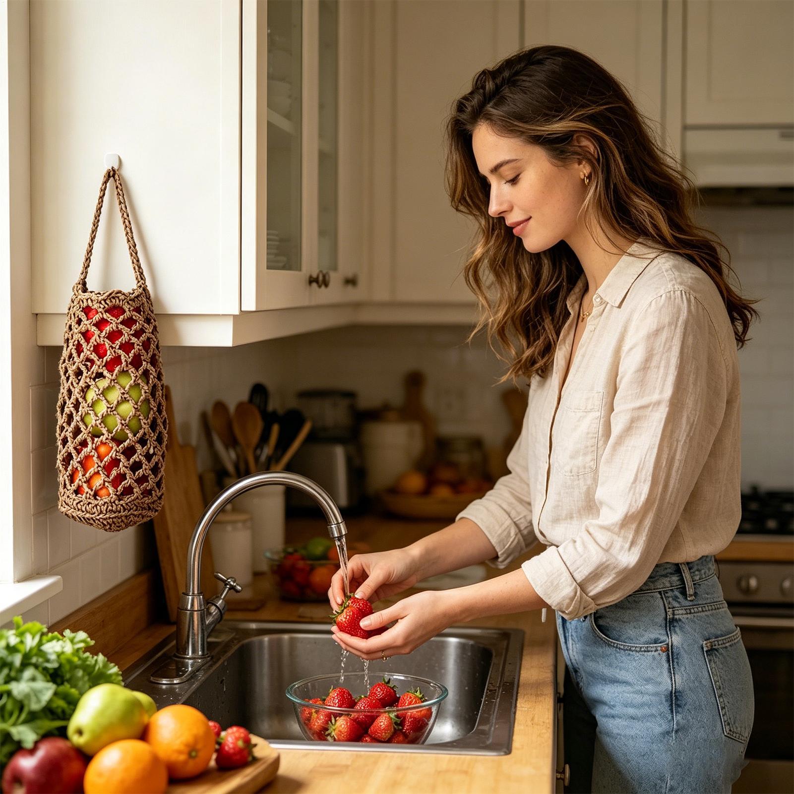 Produce Bag Reusable Mesh - حقيبة تخزين الخضروات المنسوجة يدويًا على
