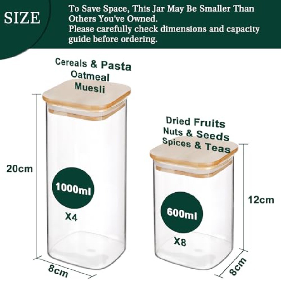 مجموعة من 12 وعاء تخزين زجاجي  - مراجعة Food Storage Pantry وسعره