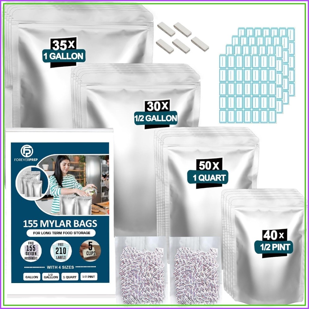 155 كيس مايلر مع 155 ممتص للأك - مراجعة Food Storage Long Term وسعره