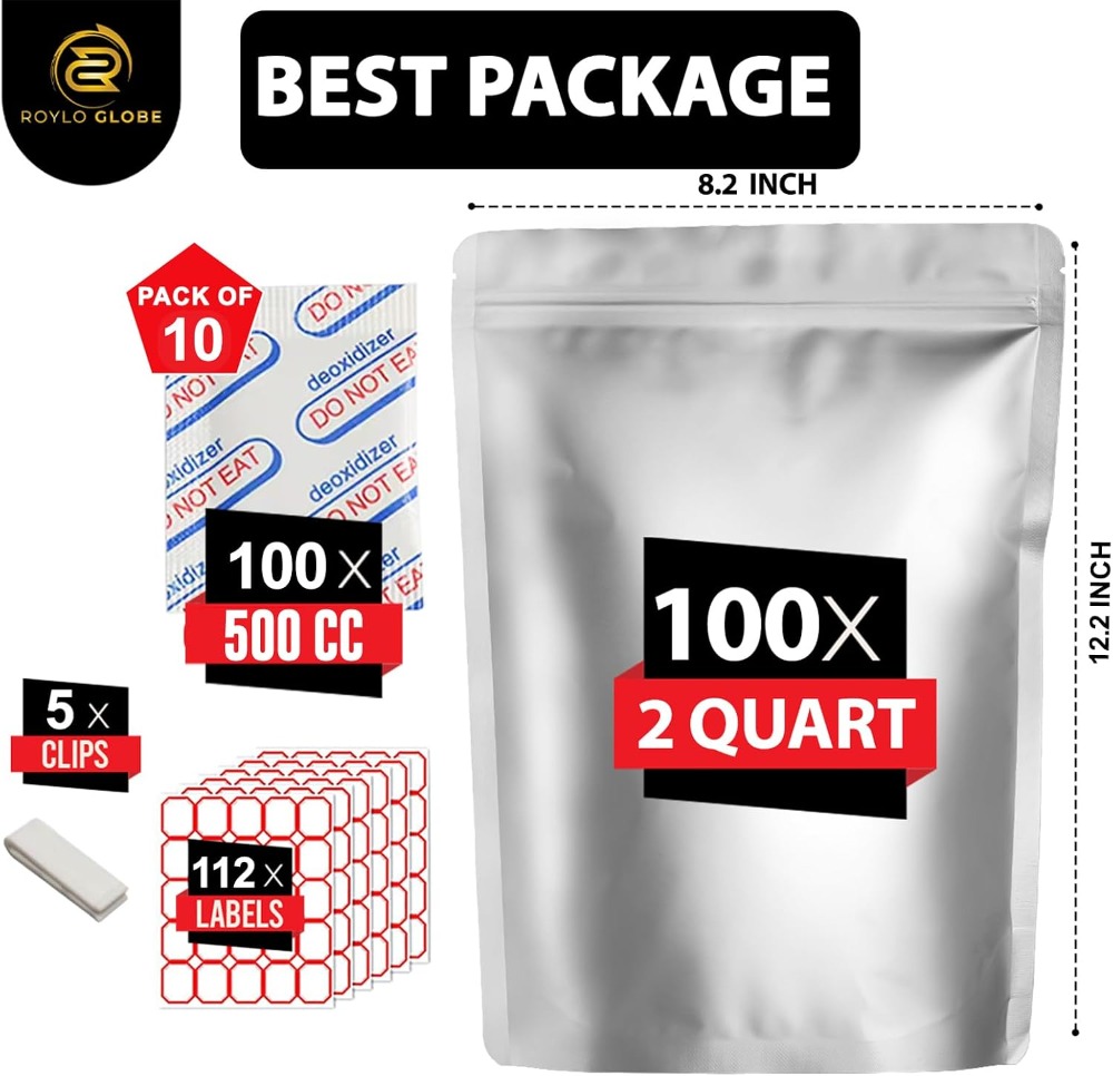 100 قطعة من أكياس مايلار سعة 2 - مراجعة Food Storage Long Term وسعره